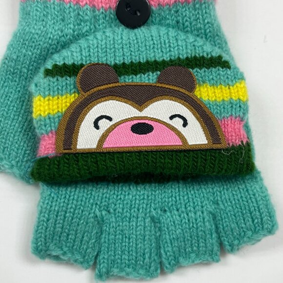 Children's (5-8 yrs) Knit Convertible /Mitten Gloves - Bear - Teal / Aqua - NWT - Picture 2 of 5